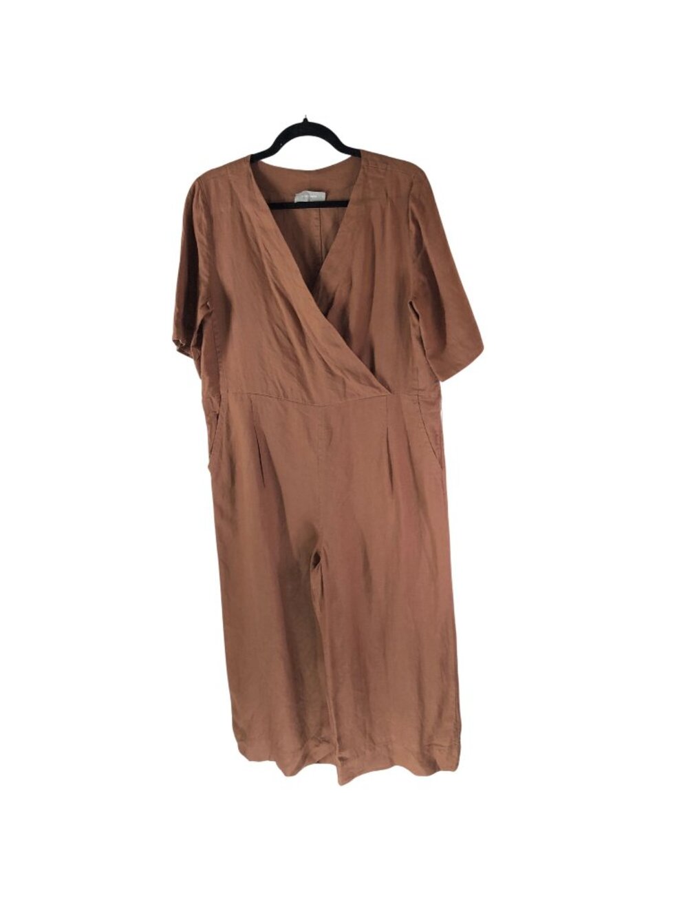 Everlane The Wrap Jumpsuit Linen Carob Brown Short Sleeve Wide Leg One Piece 4